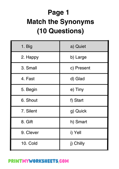 Free 3rd Grade Synonyms Worksheet