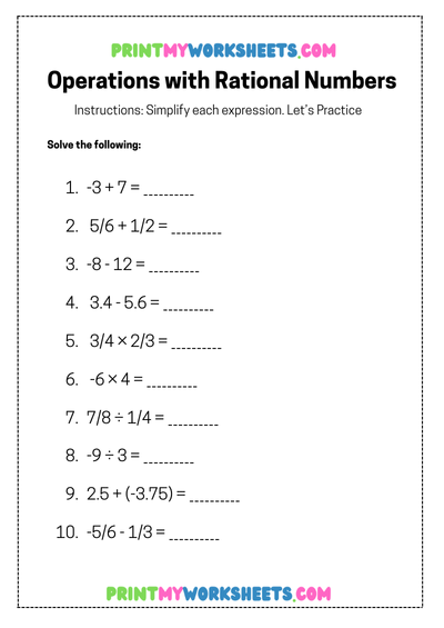 Rational Operations Practice Worksheet