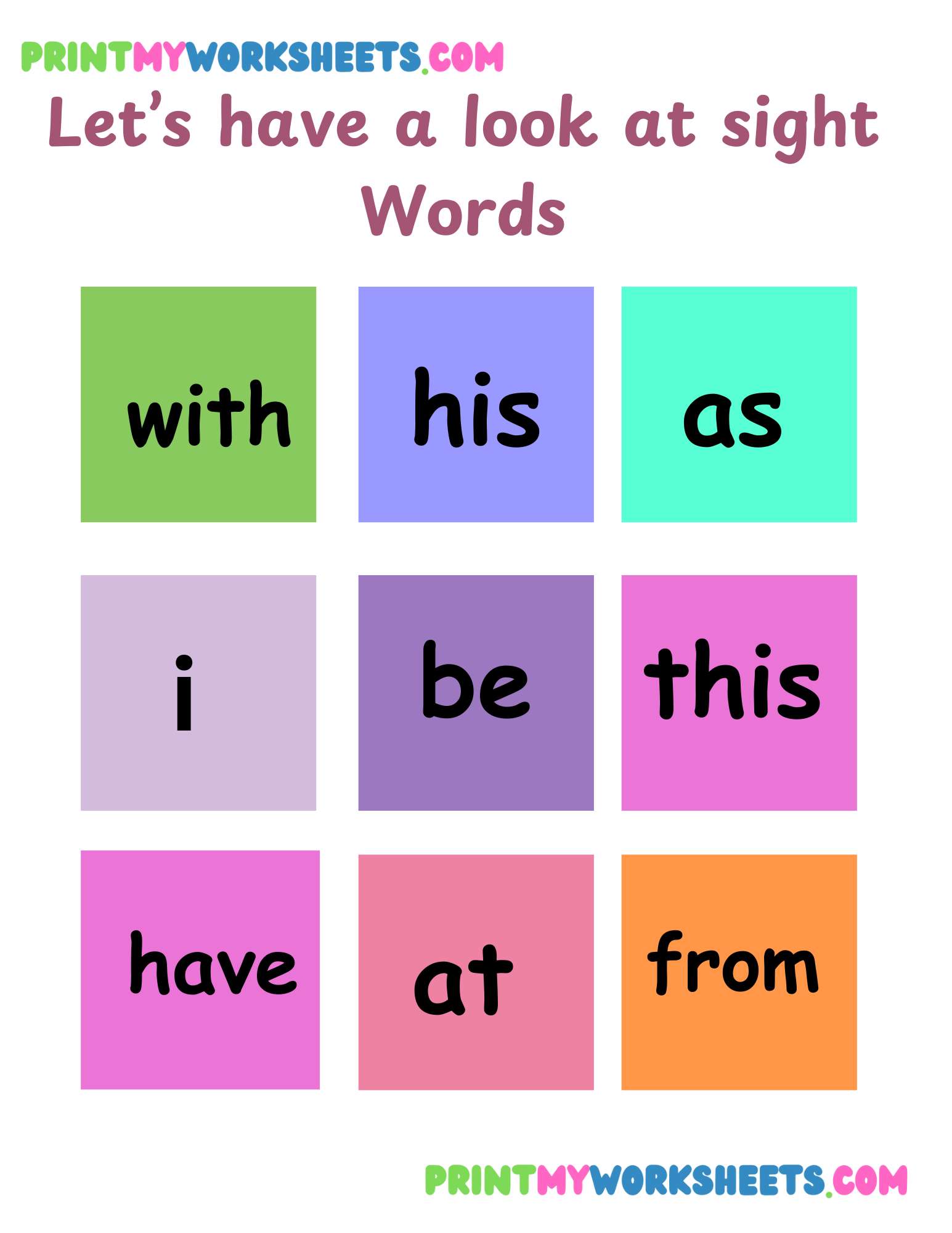 Sight Words Page One Worksheet