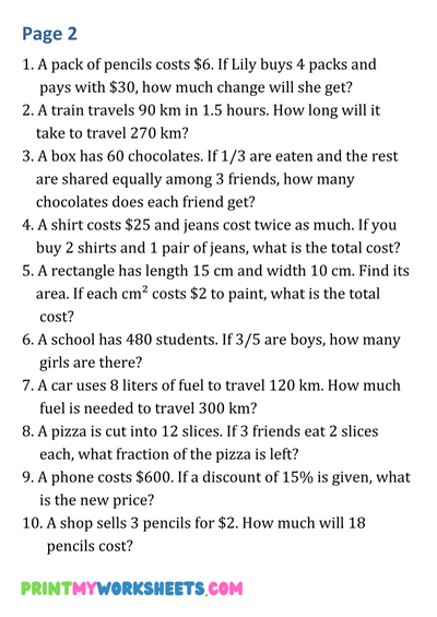 7th Grade Multi-Step Word Problems